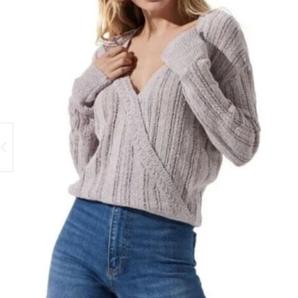 ASTR The Label Purple Sweater XS Wrap Front Pointelle New - Picture 1 of 16